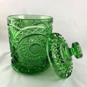 Vintage Imperial Glass Hobstar Emerald Green Jar, Perfect Condition Antique, MCM